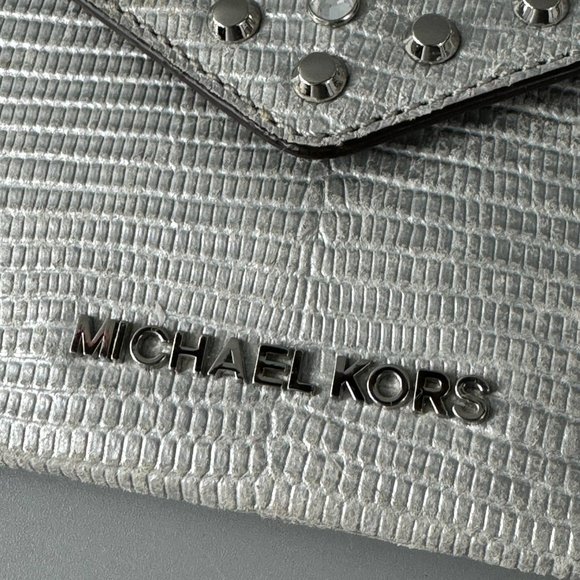 Michael Kors Silver Croc-Print Clutch with Rhinestones - Picture 4 of 13